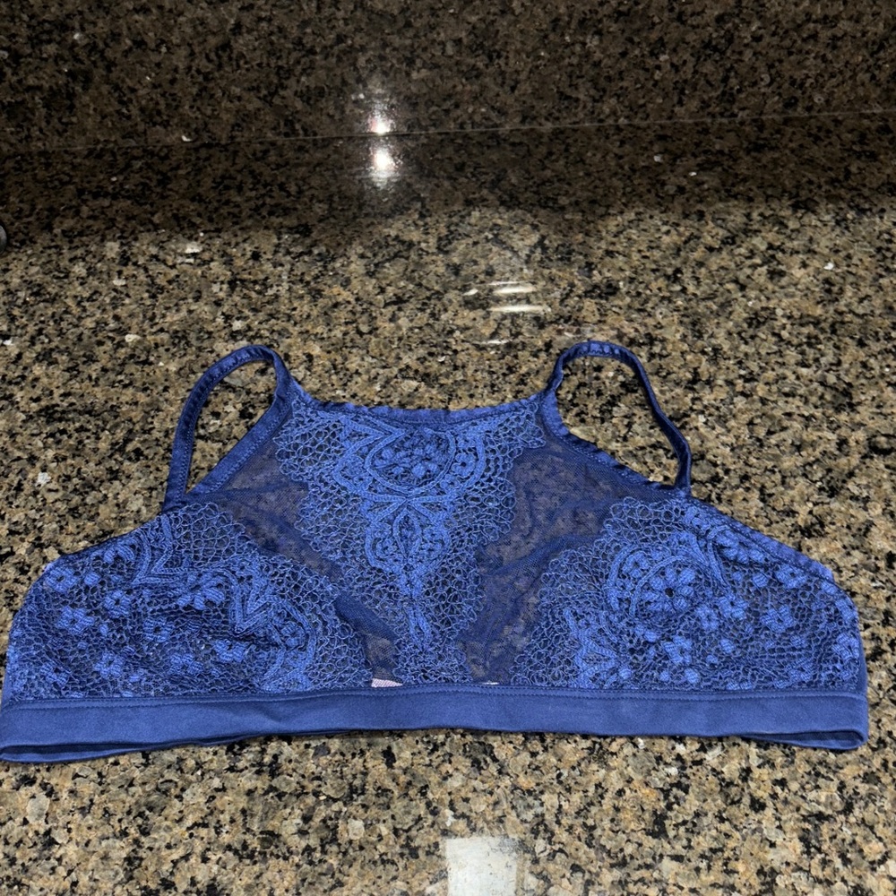 Victoria's Secret Lace high neck Bralette in Deep Blue